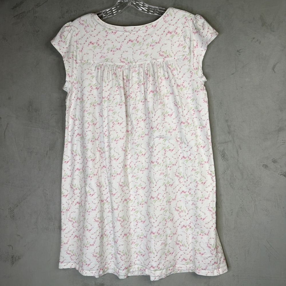 Eileen West Floral Nightgown Womens M White Pink Cottagecore Cotton Sleepwear - Picture 2 of 8